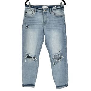 KanCan Women's Distressed Cuffed Boyfriend Jeans Blue Denim Light Wash Size 7/27